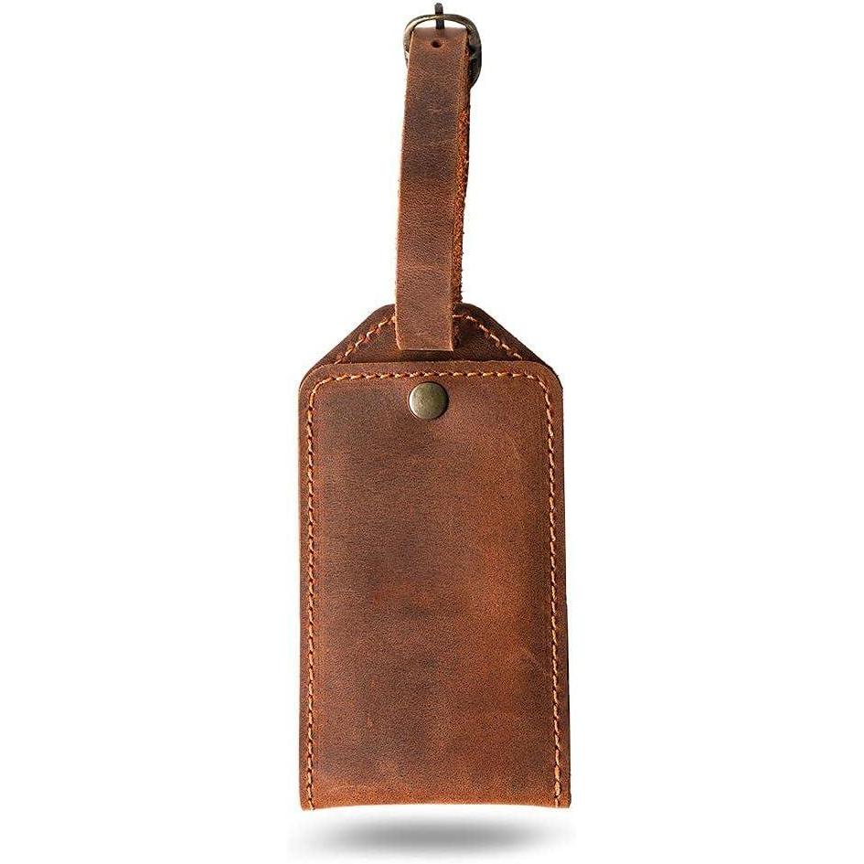 imagePEGAI 100 Soft Touch Rustic Leather Luggage ID Tag Secure With Snap Closure and Easy Attachment to Suitcase Backpack Handbag Handmade Travel Accessories Luggage Tags Mahogany BrownMahogany Brown