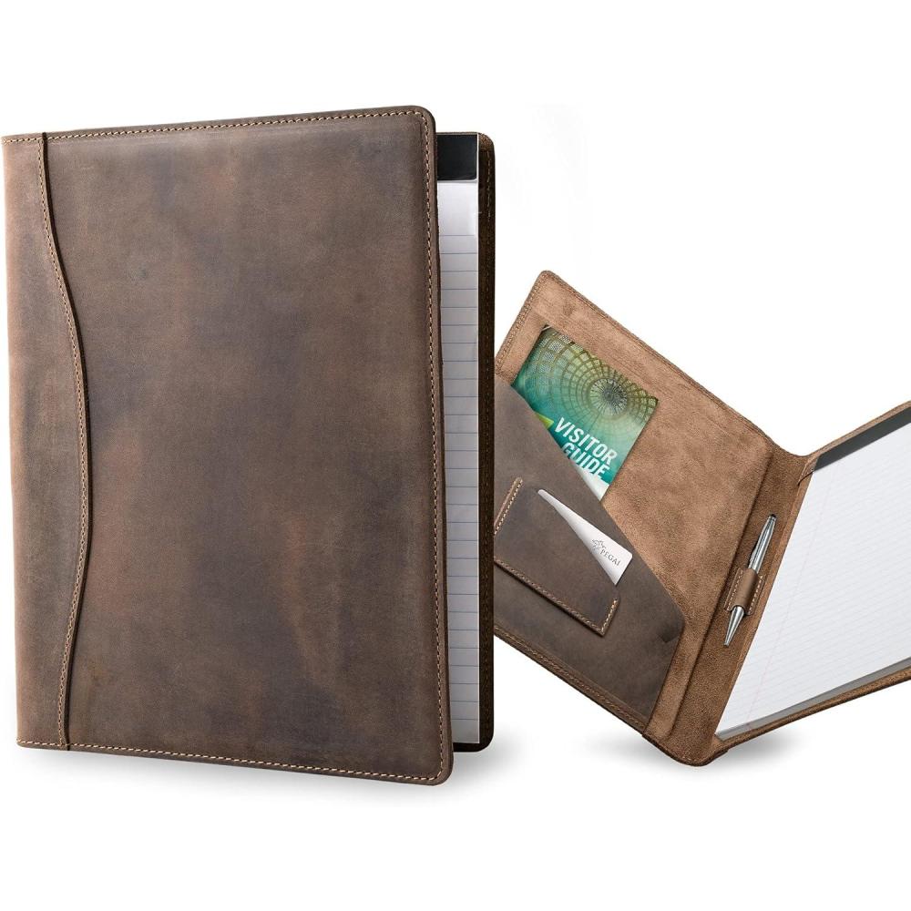 imagePEGAI Handmade 100 Leather Padfolio  Junior Legal Pad Folder Organizer for Business School Office Conference  Resume Interview Document Organizer Folio  Eriksen Cognac BrownChestnut Brown