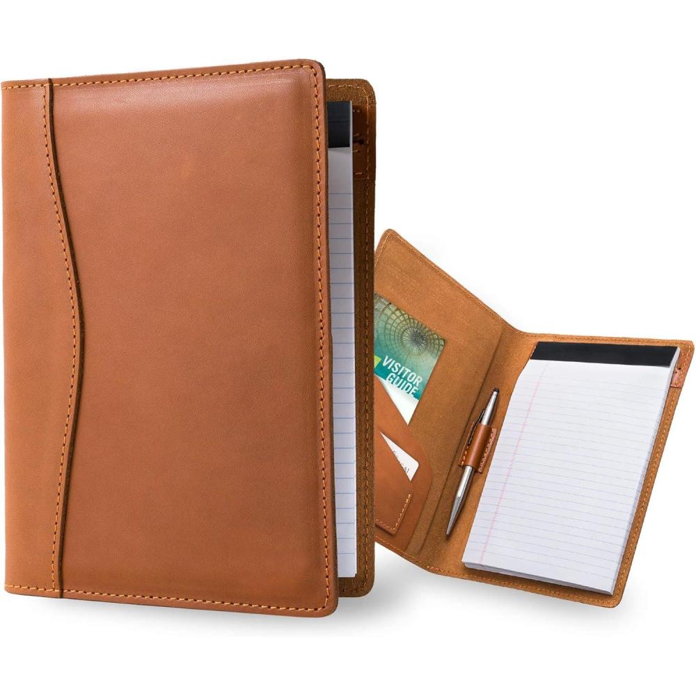 imagePEGAI Handmade 100 Leather Padfolio  Junior Legal Pad Folder Organizer for Business School Office Conference  Resume Interview Document Organizer Folio  Eriksen Cognac BrownCognac Brown