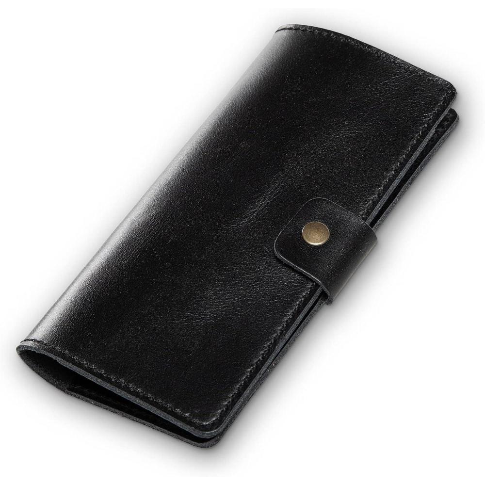 imagePEGAI Handmade Minimalist Design Checkbook Cover  100 Distressed Full Grain Horse Leather Checkbook Wallet  Business Checkbook Binder  Clark CinnamonBlack