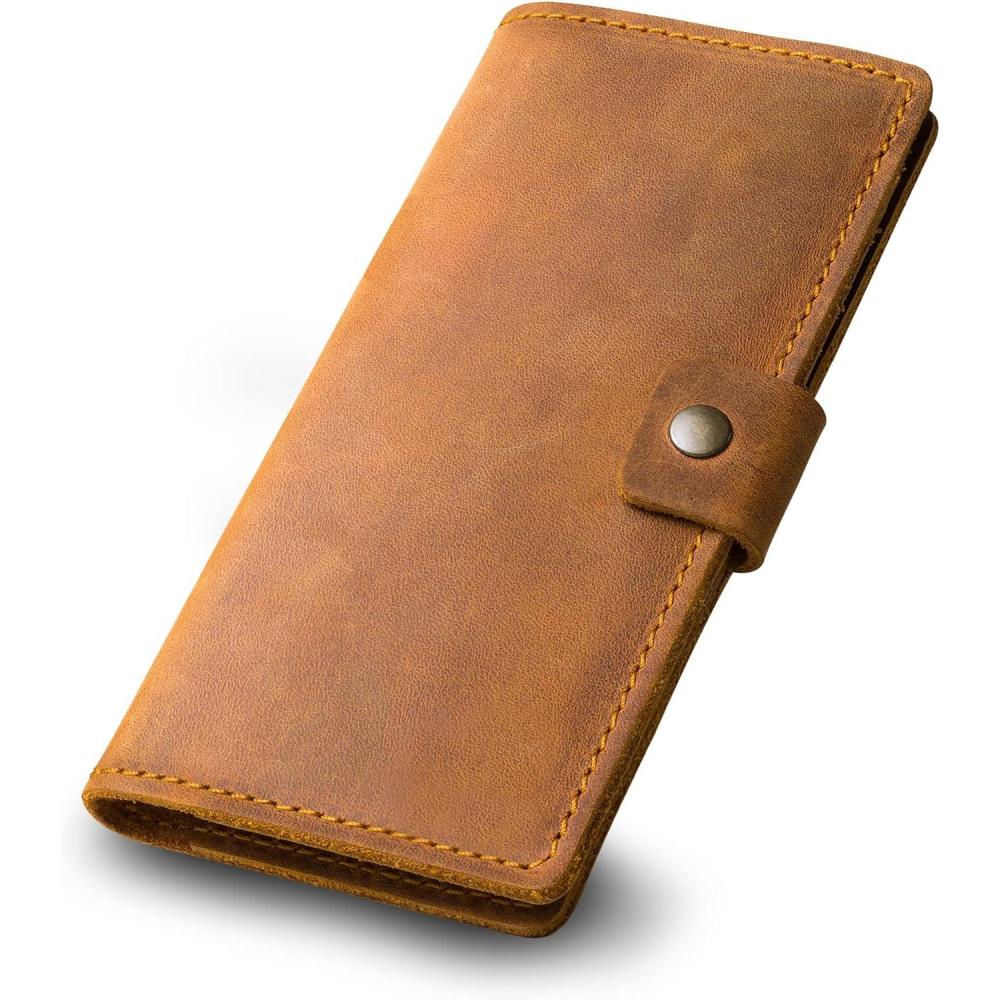 imagePEGAI Handmade Minimalist Design Checkbook Cover  100 Distressed Full Grain Horse Leather Checkbook Wallet  Business Checkbook Binder  Clark CinnamonCinnamon