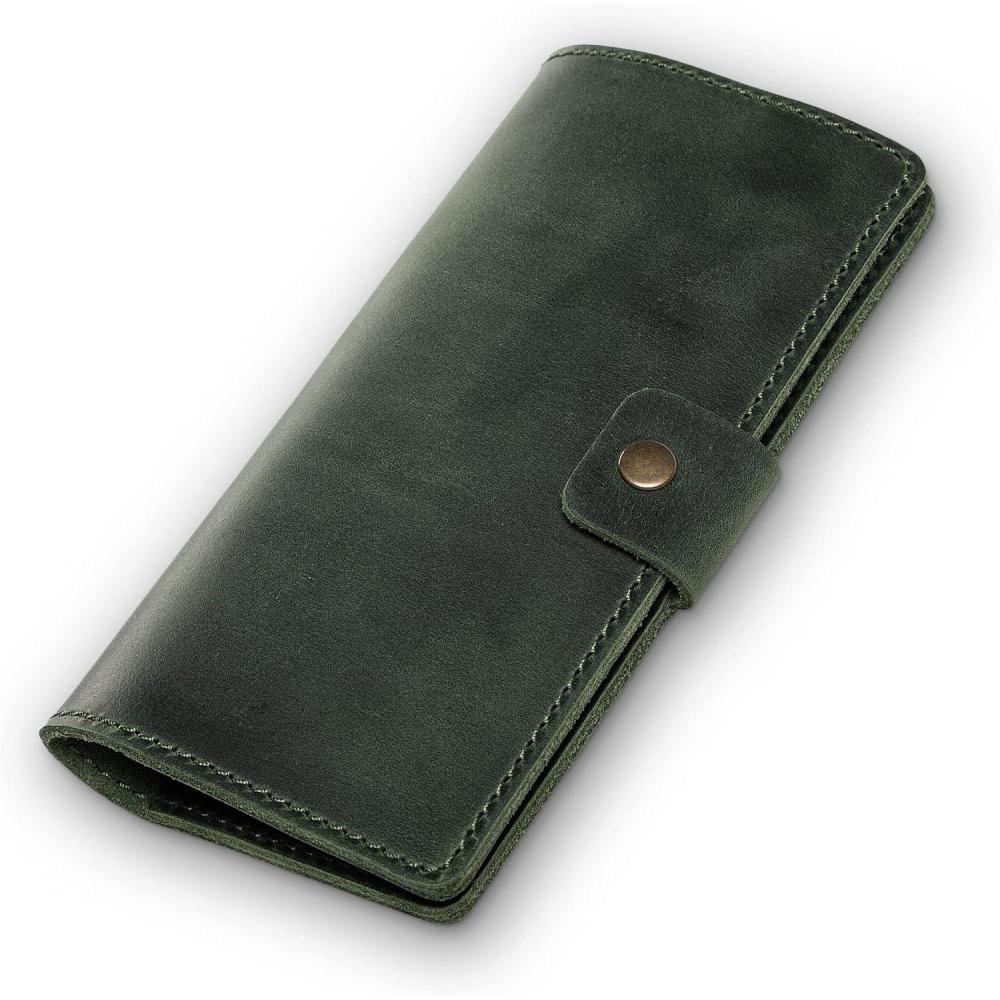 imagePEGAI Handmade Minimalist Design Checkbook Cover  100 Distressed Full Grain Horse Leather Checkbook Wallet  Business Checkbook Binder  Clark CinnamonGreen