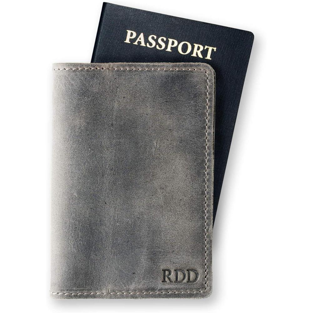 imagePEGAI Personalized Leather Passport Holder Cover Wallet Travel Essentials  100 Soft Touch Rustic Travel Wallet Case International Travel Must Haves  DeKalb Rock GrayRock Gray