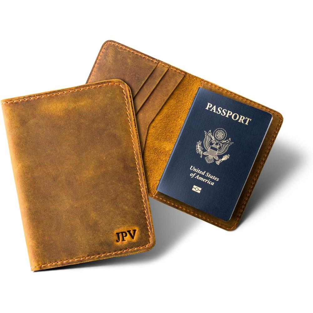 imagePEGAI Personalized Leather Passport Holder For Travel  Handmade Passport Wallet Cover Case  Travel Document Holder Passport Cover for Men Women and Family  Pike Cinnamon BrownCinnamon