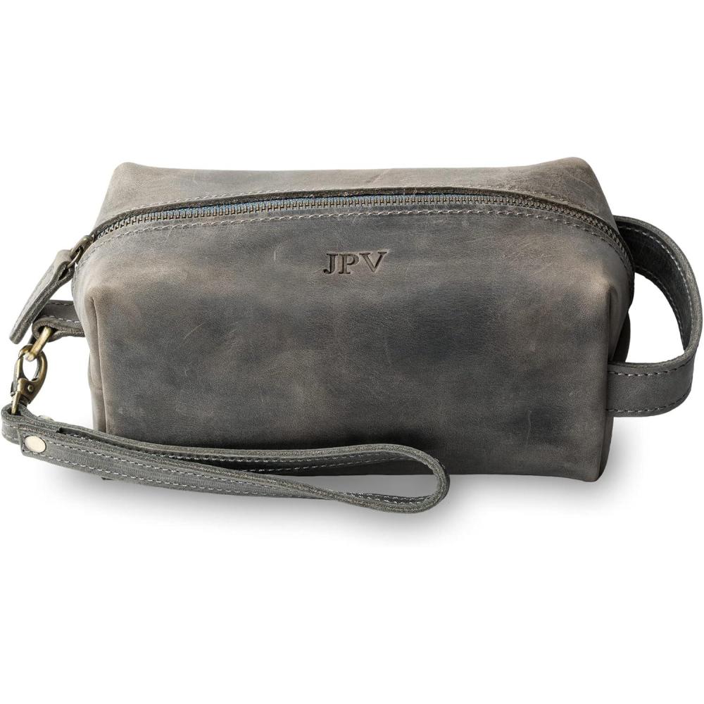 imagePEGAI Personalized Leather Travel Toiletry Bag for Men  Handmade Top Grain Distressed Dopp Kit Mens Toiletry Bag Shaving Kit Case Travel Organizer  Lee RockRock