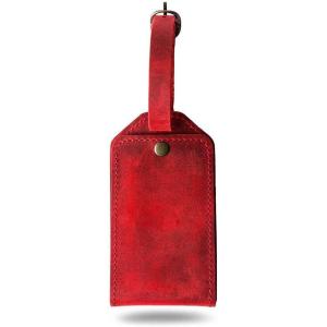 PEGAI 100% Soft Touch Rustic Leather Luggage ID Tag, Secure With Snap Closure and Easy Attachment to Suitcase, Backpack, Handbag, Handmade Travel Accessories Luggage Tags (Mahogany Brown)(Rose Red)