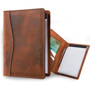 PEGAI Handmade 100% Leather Padfolio | Junior Legal Pad Folder Organizer for Business School Office Conference | Resume Interview Document Organizer Folio | Eriksen (Cognac Brown)(Mahogany Brown)