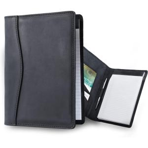 PEGAI Handmade 100% Leather Padfolio | Junior Legal Pad Folder Organizer for Business School Office Conference | Resume Interview Document Organizer Folio | Eriksen (Cognac Brown)(Charcoal Black)