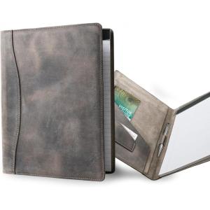 PEGAI Handmade 100% Leather Padfolio | Junior Legal Pad Folder Organizer for Business School Office Conference | Resume Interview Document Organizer Folio | Eriksen (Cognac Brown)(Rock Grey)