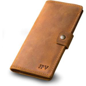 PEGAI Handmade Personalized Leather Checkbook Covers For Personal Checkbook | 100% Distressed Leather Checkbook Cover & Wallet | Business Checkbook Cover | Clark (Chestnut)(Cinnamon)