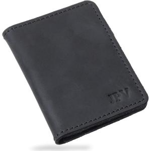 PEGAI Men’s Chestnut Brown Leather Bifold Wallet with RFID Protection – Minimalist, Slim, Personalized with Initials, Father’s Day Gift(Charcoal)