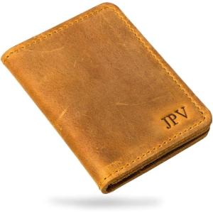 PEGAI Men’s Chestnut Brown Leather Bifold Wallet with RFID Protection – Minimalist, Slim, Personalized with Initials, Father’s Day Gift(Cinnamon)