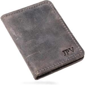 PEGAI Men’s Chestnut Brown Leather Bifold Wallet with RFID Protection – Minimalist, Slim, Personalized with Initials, Father’s Day Gift(Rock)