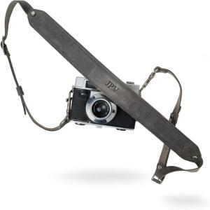 PEGAI Personalized 100% Leather DSLR Camera Strap, Compatible with Canon Camera & Nikon | Handmade Camera Harness, Gifts for Photographers, Heavy Duty Leather Camera Sling | Steve (Chestnut)(Rock)