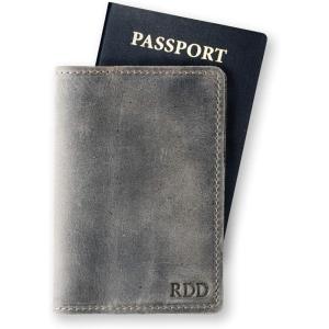 PEGAI Personalized Leather Passport Holder Cover Wallet Travel Essentials | 100% Soft Touch Rustic Travel Wallet Case, International Travel Must Haves | DeKalb (Rock Gray)(Rock Gray)