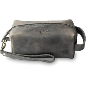PEGAI Personalized Leather Travel Toiletry Bag for Men | Handmade Top Grain Distressed Dopp Kit, Mens Toiletry Bag, Shaving Kit Case Travel Organizer – Lee (Rock)(Rock)