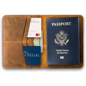 PEGAI Standard Full Grain Crazy Horse Leather Passport Holder | Custom Travel Passport Cover & Organizer | Handcrafted Leather Passport Wallet for Men and Women | Pike (Dymnos Black)(Cinnamon)
