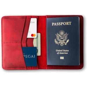 PEGAI Standard Full Grain Crazy Horse Leather Passport Holder | Custom Travel Passport Cover & Organizer | Handcrafted Leather Passport Wallet for Men and Women | Pike (Dymnos Black)(Rose)