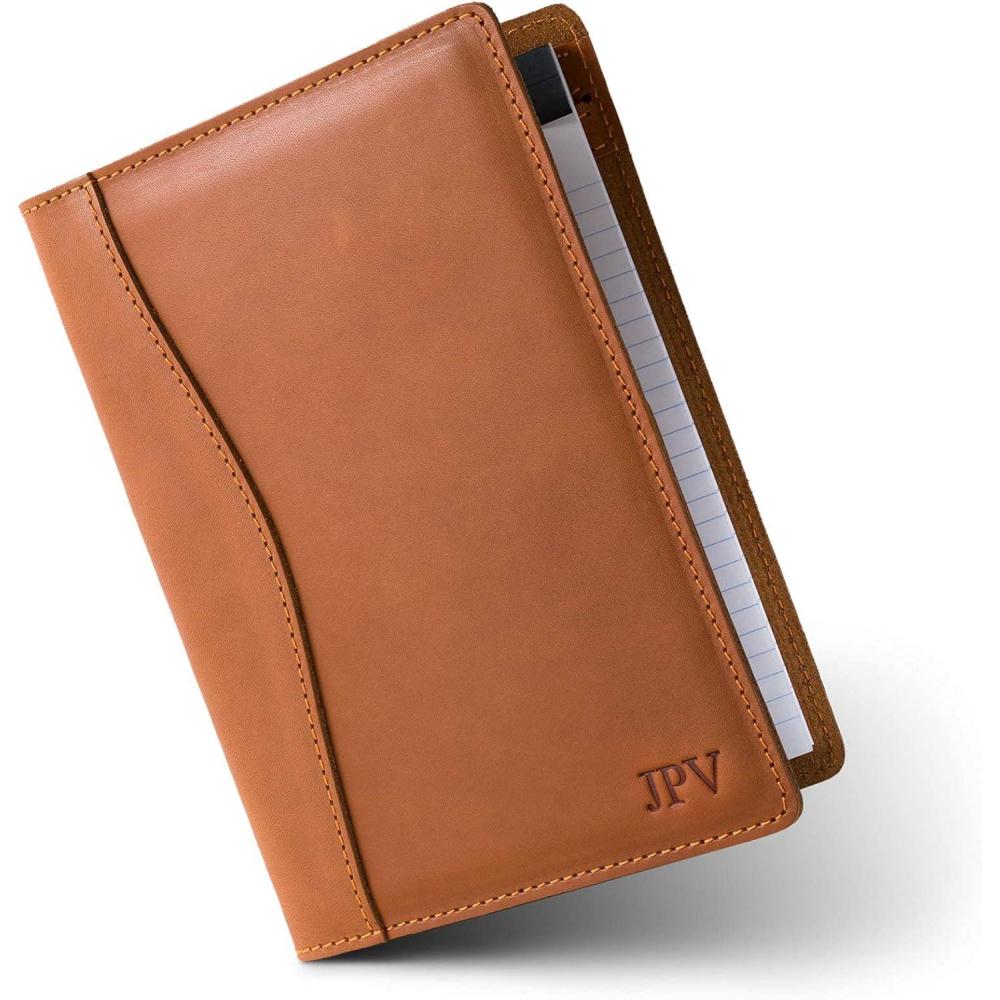 imagePEGAI Junior Legal Pad Folder Organizer  Portfolio Binder Resume Interview Document Organizer Folio  Personalized Leather Binder Padfolio with Business Card Organizer  Eriksen CharcoalCognac