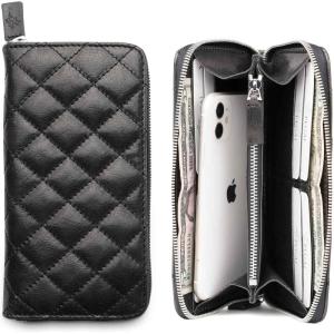 PEGAI Leather Capitone Large Womens Wallet | Handmade Quilted Wallet Purse with Zipper | Elegant Gift for Her | Stylish Minimalist Design, Large Capacity Card Holder – Sherry (Red)(Black)