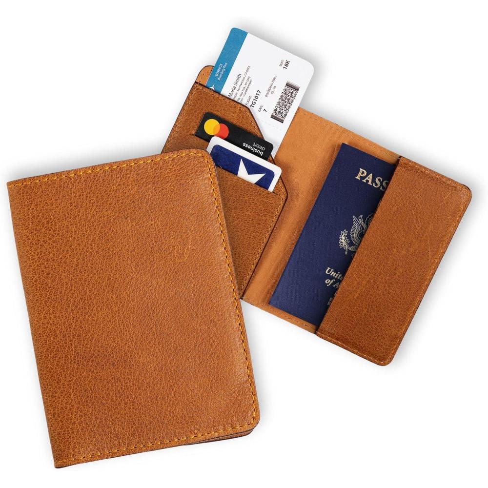 image:imagePEGAI FullGrain Handmade Leather Passport Holder Travel Wallet Cover Case with Credit Card Holder Travel Document Organizer for Men and Women  Diplomat BlackCinnamon