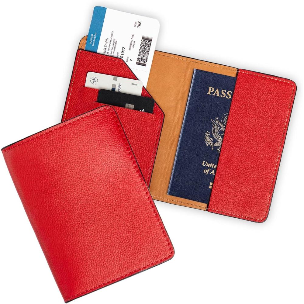 image:imagePEGAI FullGrain Handmade Leather Passport Holder Travel Wallet Cover Case with Credit Card Holder Travel Document Organizer for Men and Women  Diplomat BlackRed