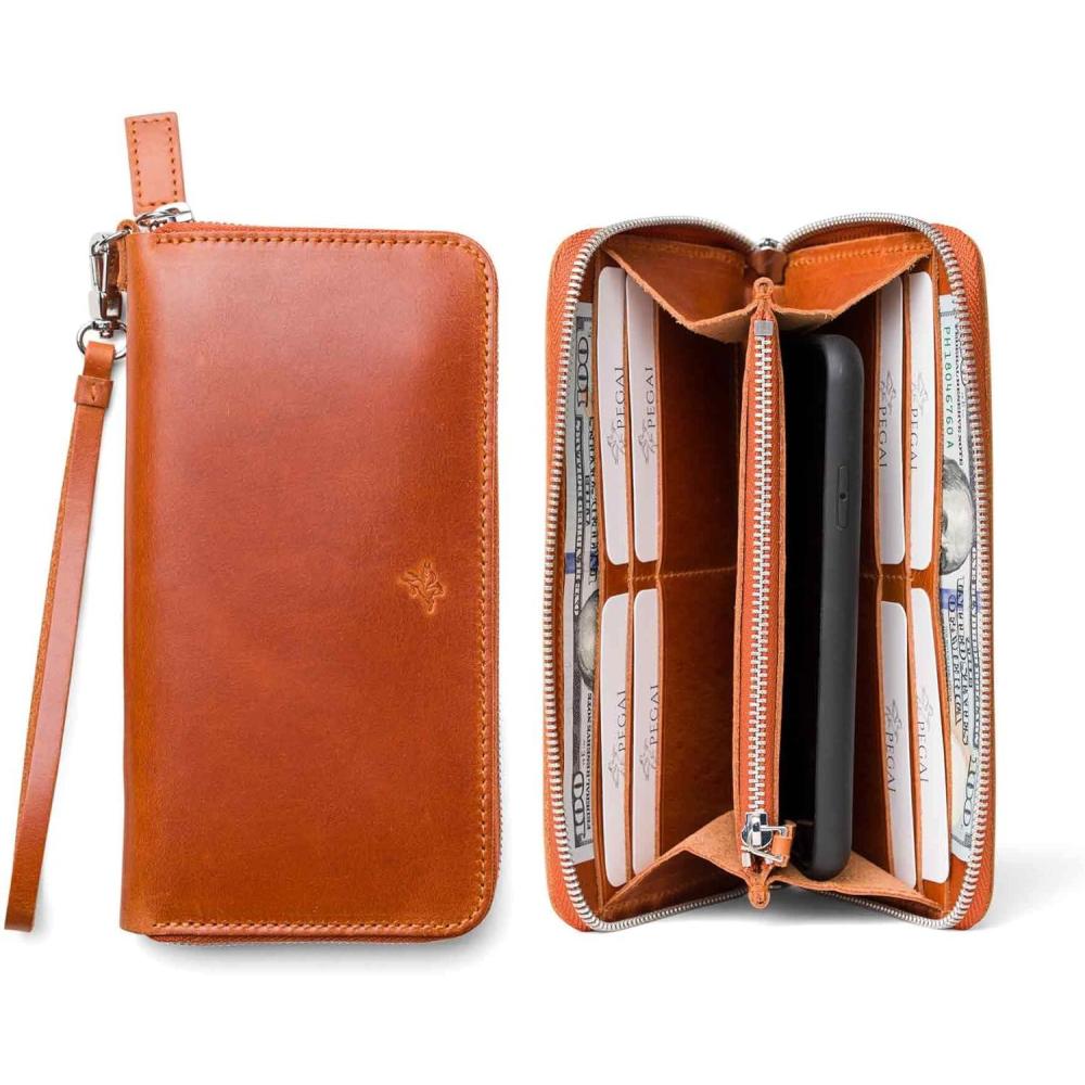 image:imagePEGAI Leather Large Capacity Wristlet Wallets For Women  Zip Around FullGrain Phone Wallet  Clutch Purses for Women With Credit Card Holder Coin Purse and Cash Slot  KARLA AquaWhiskey