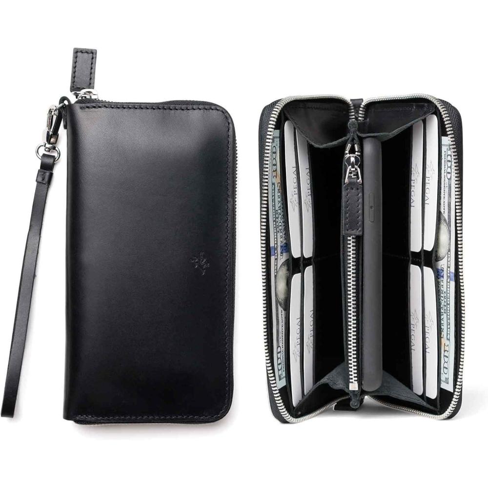 image:imagePEGAI Leather Large Capacity Wristlet Wallets For Women  Zip Around FullGrain Phone Wallet  Clutch Purses for Women With Credit Card Holder Coin Purse and Cash Slot  KARLA AquaBlack