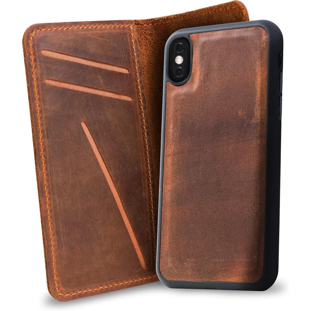 image:imagePEGAI Personalized 100 Leather Wallet Case for iPhone 12 with Card Holder Screen Protector Handmade Protective Magnetic Wallet Phone Case  McLean CharcoalMahogany