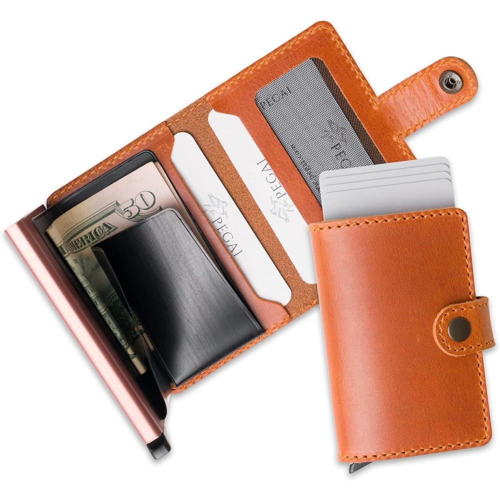 image:imagePEGAI Personalized Card Holder  Quick Card Access Handcrafted Minimalist Credit Card Holder for Men ampamp Women TopGrain Leather Card Case Wallet  Agustine WhiskeyWhiskey