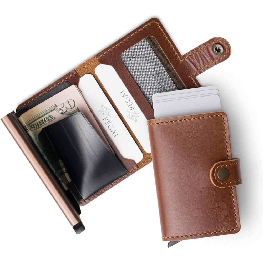 image:imagePEGAI Personalized Card Holder  Quick Card Access Handcrafted Minimalist Credit Card Holder for Men ampamp Women TopGrain Leather Card Case Wallet  Agustine WhiskeyRum