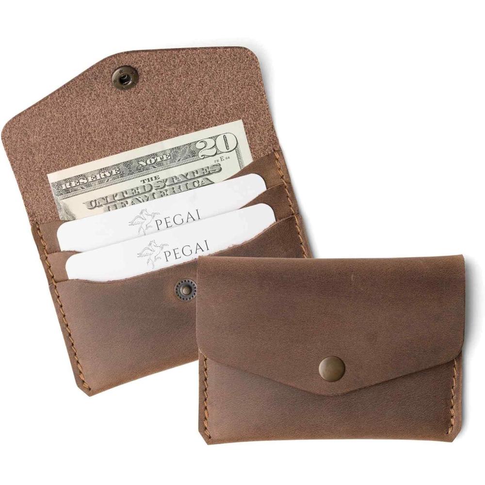 image:imagePEGAI Personalized Full Grain Leather Credit Card Holder for Women Slim Minimalist Wallet with Card and Money Slots  Seline CinnamonLight Brown