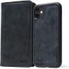 PEGAI Personalized 100% Leather Wallet Case for iPhone 12, with Card Holder, Screen Protector, Handmade, Protective, Magnetic, Wallet Phone Case | McLean Charcoal(Charcoal)