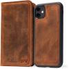 PEGAI Personalized 100% Leather Wallet Case for iPhone 12, with Card Holder, Screen Protector, Handmade, Protective, Magnetic, Wallet Phone Case | McLean Charcoal(Mahogany)
