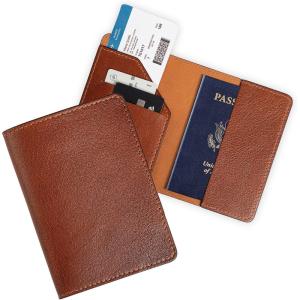 PEGAI Full-Grain Handmade Leather Passport Holder |Travel Wallet Cover Case with Credit Card Holder |Travel Document Organizer for Men and Women | Diplomat (Black)(Phokion Brown)