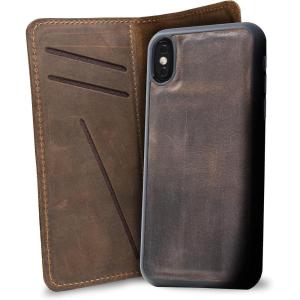 PEGAI Personalized 100% Leather Wallet Case for iPhone 12, with Card Holder, Screen Protector, Handmade, Protective, Magnetic, Wallet Phone Case | McLean Charcoal(Chestnut)
