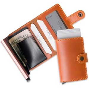PEGAI Personalized Card Holder – Quick Card Access, Handcrafted Minimalist Credit Card Holder for Men & Women, Top-Grain Leather Card Case Wallet | Agustine (Whiskey)(Whiskey)