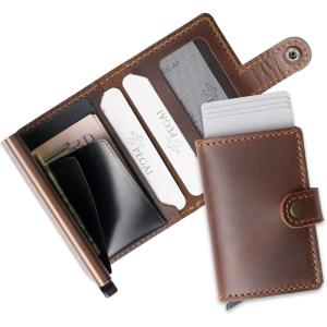 PEGAI Personalized Card Holder – Quick Card Access, Handcrafted Minimalist Credit Card Holder for Men & Women, Top-Grain Leather Card Case Wallet | Agustine (Whiskey)(Antique)