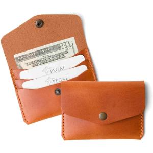 PEGAI Personalized Full Grain Leather Credit Card Holder for Women, Slim Minimalist Wallet with Card and Money Slots – Seline (Cinnamon)(Whiskey)