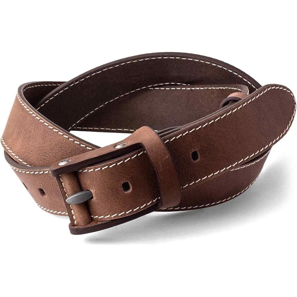 image:imagePEGAI Distressed Leather Belt for Men  Rustic Minimalist Handcrafted Leather Belt  BooneBoone  Stitched Mocha
