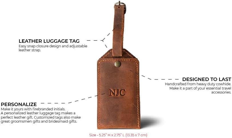 image:imagePEGAI Personalized Leather Luggage Tags for Suitcases  Handmade Travel Essentials Luggage Tag Secure With Snap Closure and Easy Attachment to Suitcase Travel Backpack Handbag  Bond CharcoalRock