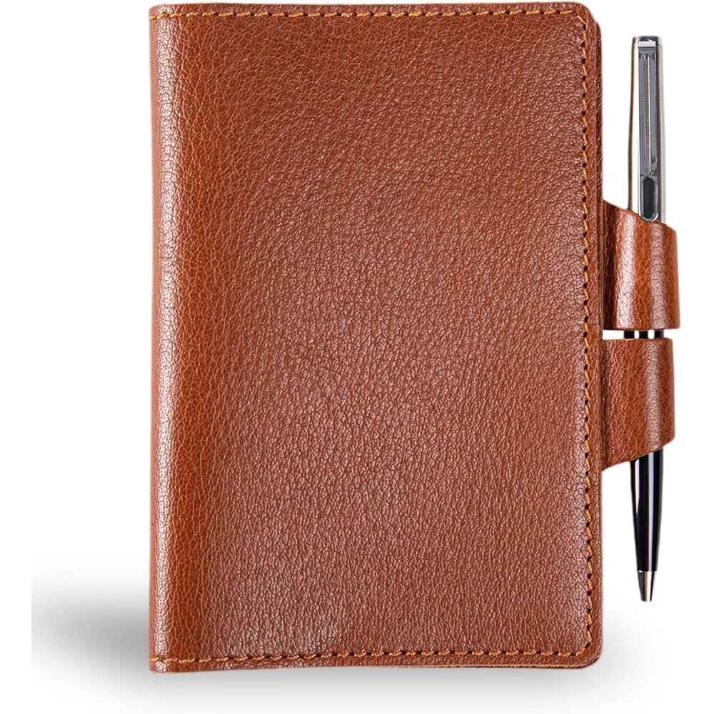 image:imagePEGAI Personalized Refillable Leather Journal Cover with Pen Loop amp Card Slots for Notebook Journal Refillable Journal Leather Notebook Cover  Mood Aqua UnlinedBrown