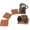 PEGAI Leather Coasters Set of 4 & Catchall Tray | Handmade Leather Valet Tray with Coasters for Drinks | Desk Organizer, Jewelry Tray, Drink Coasters for Tabletop Protection | Stack (Black)(Taba Brown)
