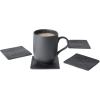 PEGAI Leather Coasters Set of 4 & Catchall Tray | Handmade Leather Valet Tray with Coasters for Drinks | Desk Organizer, Jewelry Tray, Drink Coasters for Tabletop Protection | Stack (Black)(Black)