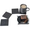 PEGAI Leather Coasters Set of 4 & Catchall Tray | Handmade Leather Valet Tray with Coasters for Drinks | Desk Organizer, Jewelry Tray, Drink Coasters for Tabletop Protection | Stack (Black)(Black)
