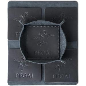 PEGAI Leather Coasters Set of 4 & Catchall Tray | Handmade Leather Valet Tray with Coasters for Drinks | Desk Organizer, Jewelry Tray, Drink Coasters for Tabletop Protection | Stack (Black)(Black)