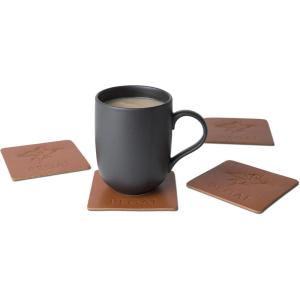 PEGAI Leather Coasters Set of 4 for Tabletop Protection | Drink Coasters for Thanksgiving, Housewarming Gift, Home Decor & Coffee Table Set | Kirby (Black)(Taba Brown)