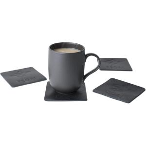 PEGAI Leather Coasters Set of 4 for Tabletop Protection | Drink Coasters for Thanksgiving, Housewarming Gift, Home Decor & Coffee Table Set | Kirby (Black)(Black)