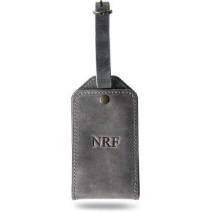 PEGAI Personalized Leather Luggage Tags for Suitcases | Handmade Travel Essentials Luggage Tag- Secure With Snap Closure and Easy Attachment to Suitcase, Travel Backpack, Handbag | Bond (Charcoal)(Rock)