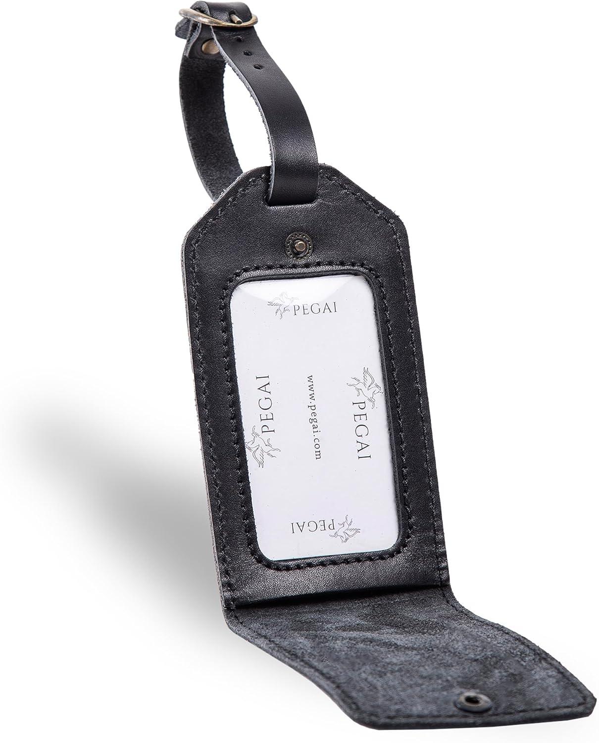 image:imagePEGAI Personalized Leather Luggage Tags for Suitcases  Handmade Travel Essentials Luggage Tag Secure With Snap Closure and Easy Attachment to Suitcase Travel Backpack Handbag  Bond SandCharcoal